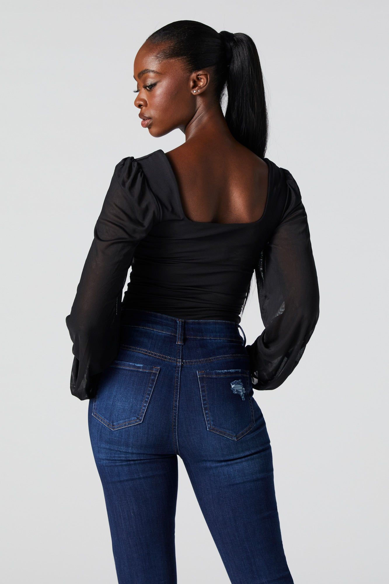 Contour Mesh Sleeve Bodysuit sold by Charlotte Russe product image thumbnail 4