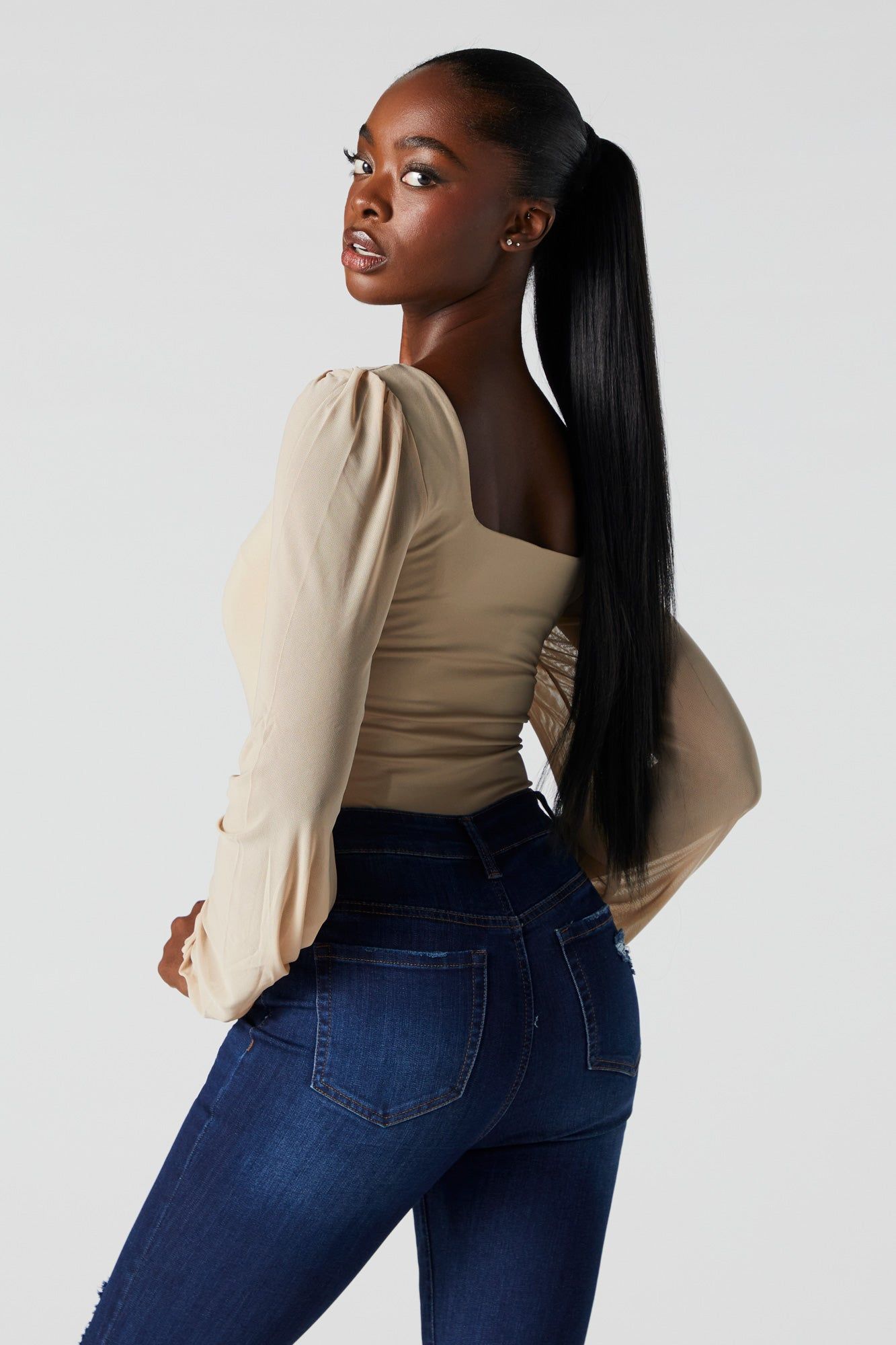 Contour Mesh Sleeve Bodysuit sold by Charlotte Russe product image thumbnail 11
