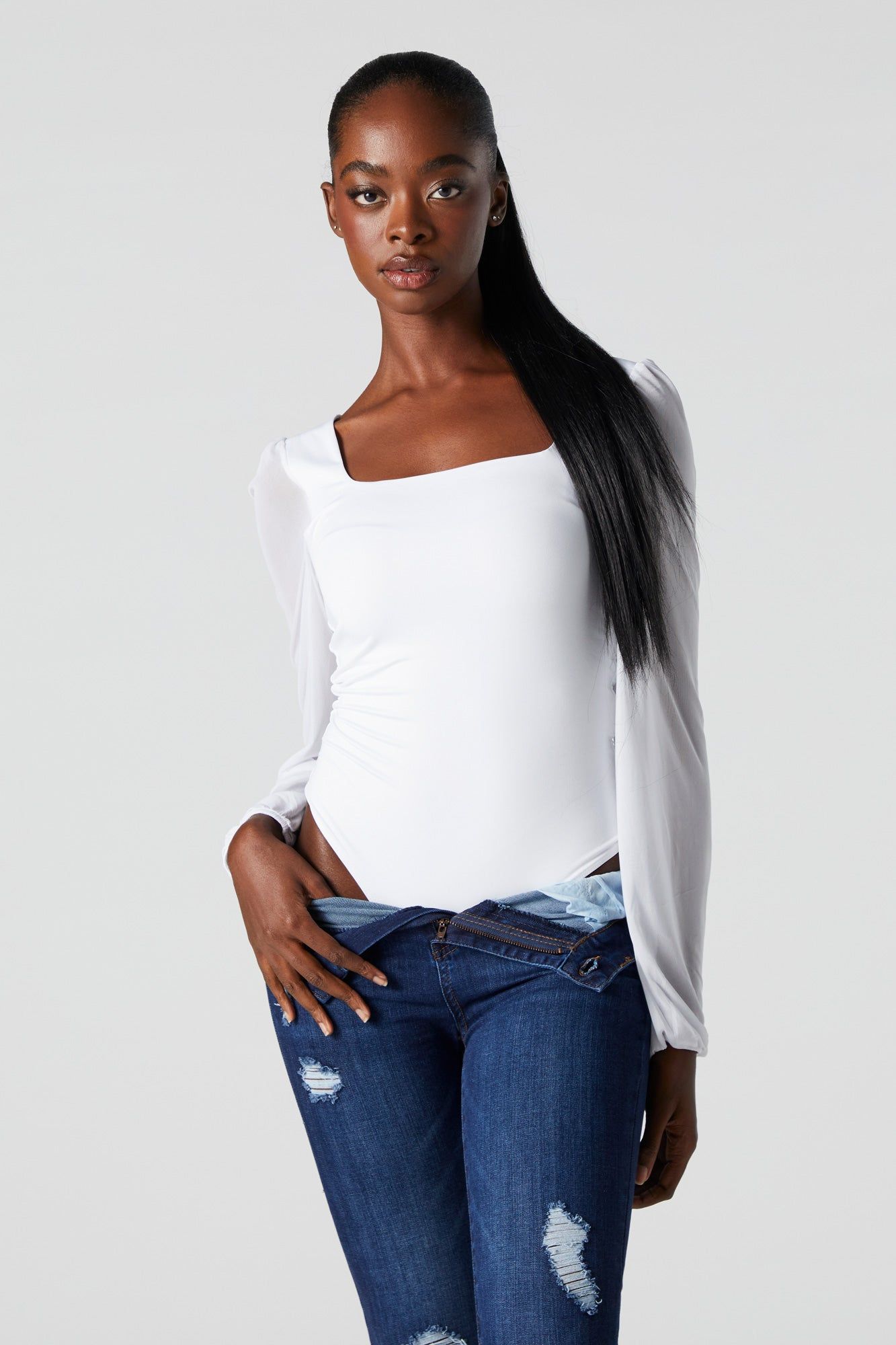 Contour Mesh Sleeve Bodysuit sold by Charlotte Russe product image thumbnail 6