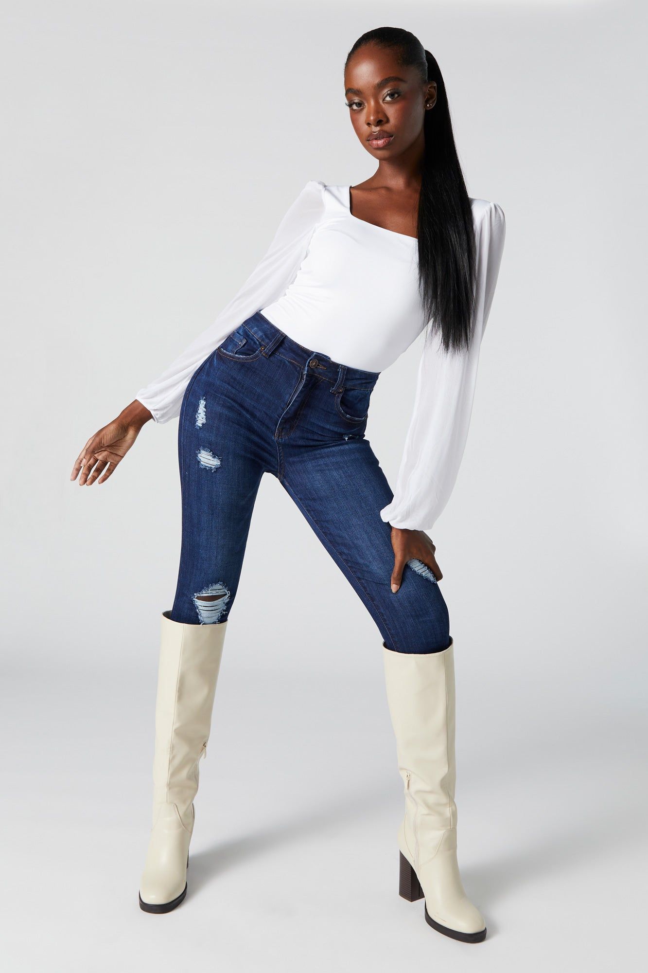 Contour Mesh Sleeve Bodysuit sold by Charlotte Russe product image thumbnail 8