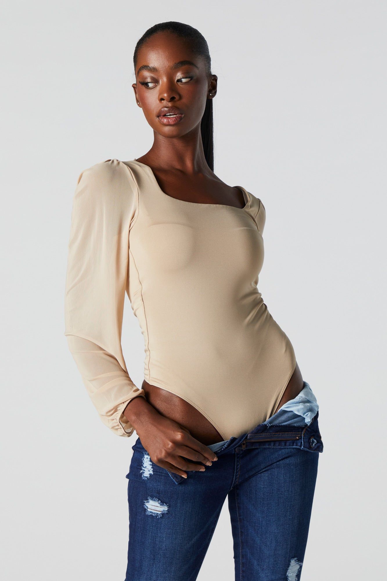 Contour Mesh Sleeve Bodysuit sold by Charlotte Russe product image thumbnail 10