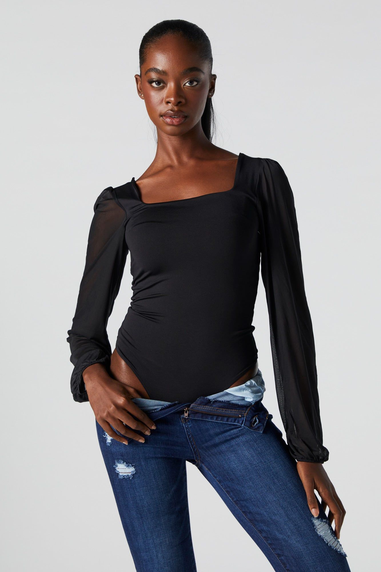 Contour Mesh Sleeve Bodysuit sold by Charlotte Russe product image thumbnail 3