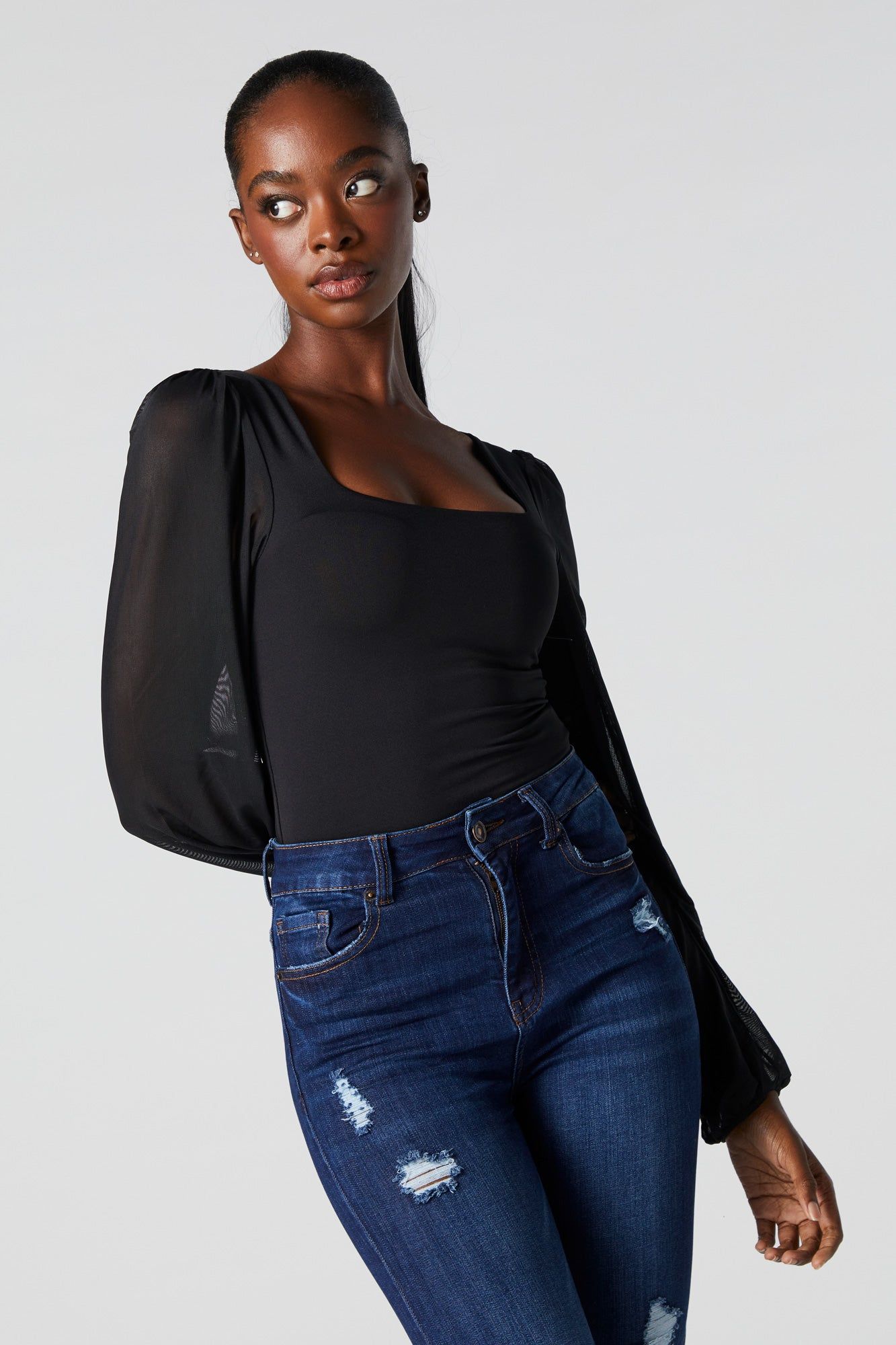 Contour Mesh Sleeve Bodysuit sold by Charlotte Russe product image thumbnail 2