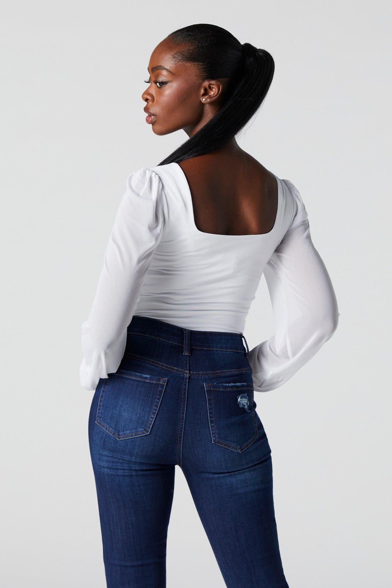 Contour Mesh Sleeve Bodysuit sold by Charlotte Russe product image thumbnail 7