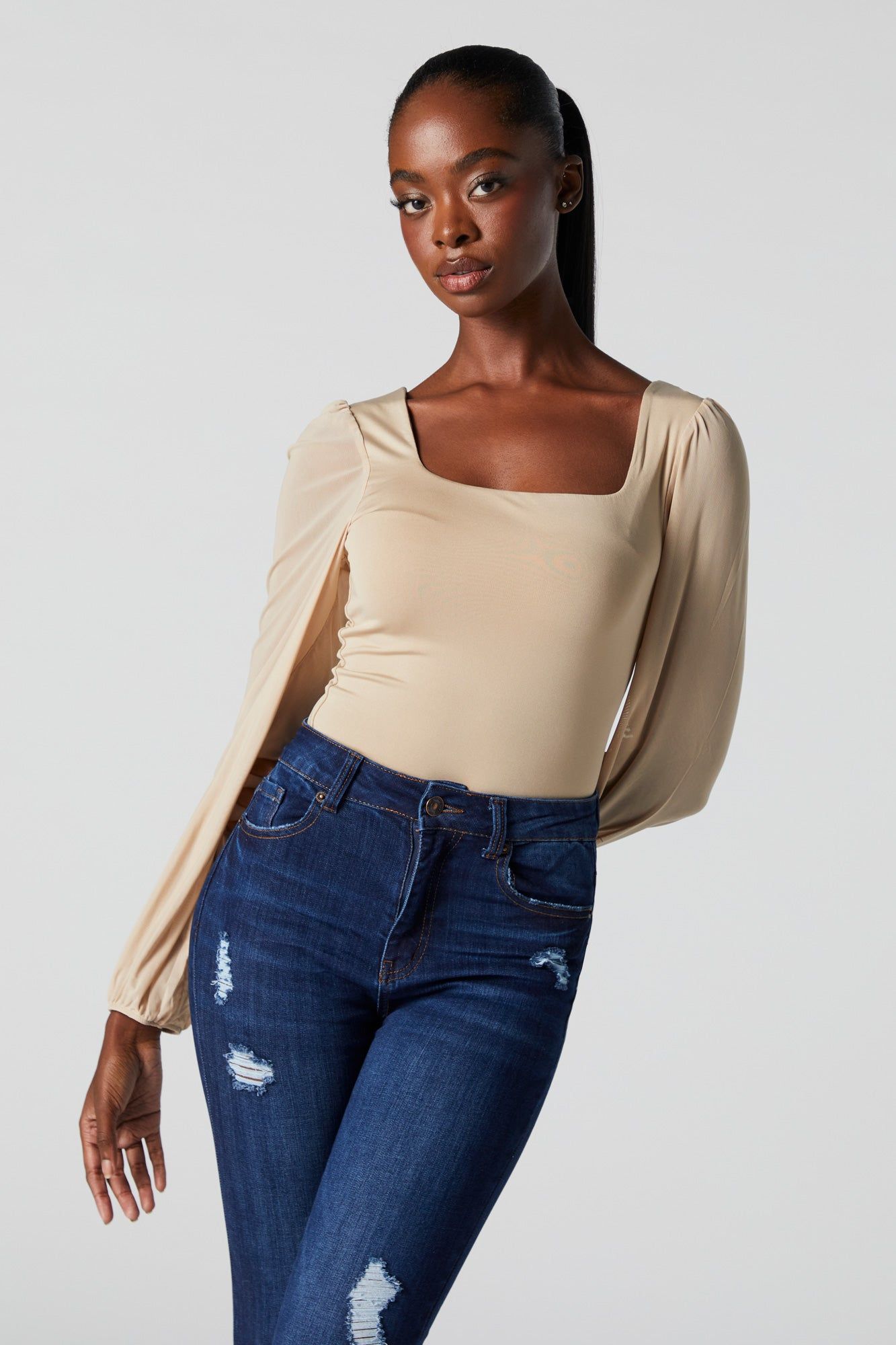 Contour Mesh Sleeve Bodysuit sold by Charlotte Russe product image thumbnail 9