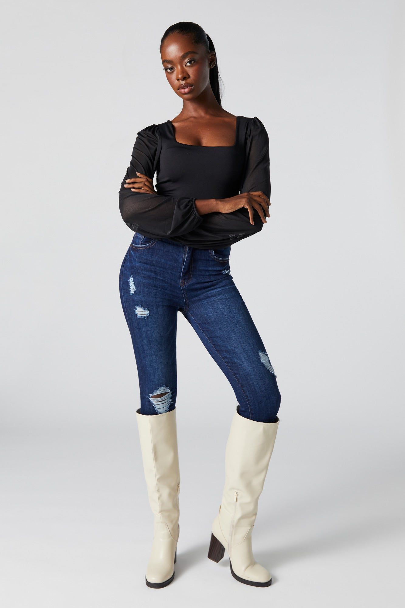 Contour Mesh Sleeve Bodysuit sold by Charlotte Russe product image thumbnail 5