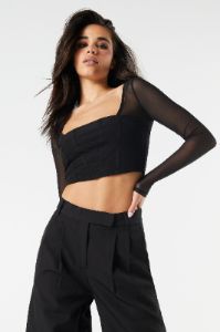 Mesh Corset Cropped Long Sleeve Top sold by Charlotte Russe