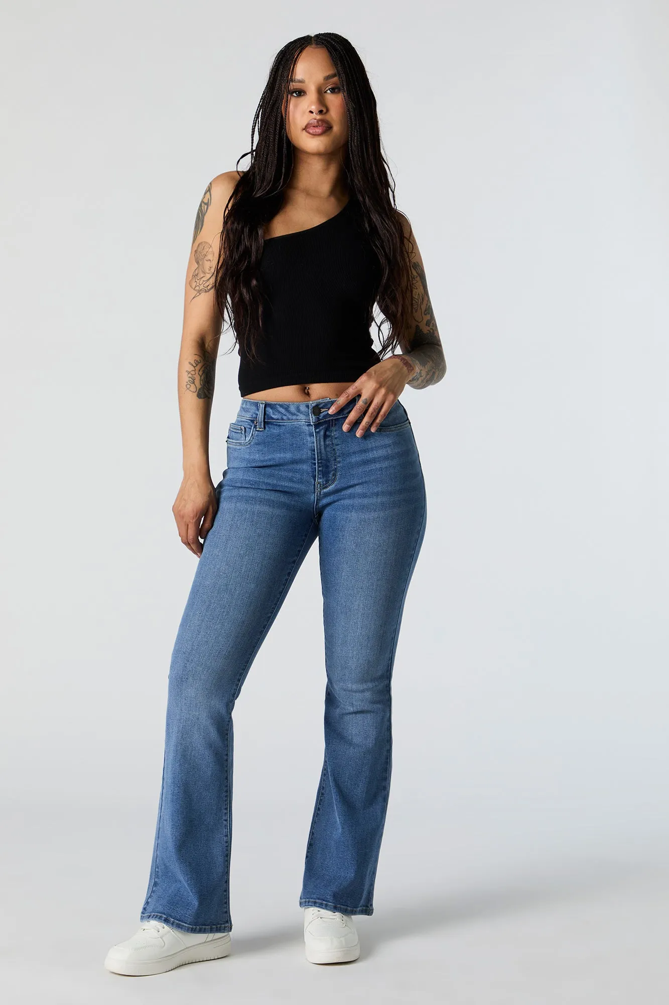 Austin Medium Wash Low Rise Flare Jean sold by Charlotte Russe product image thumbnail 4