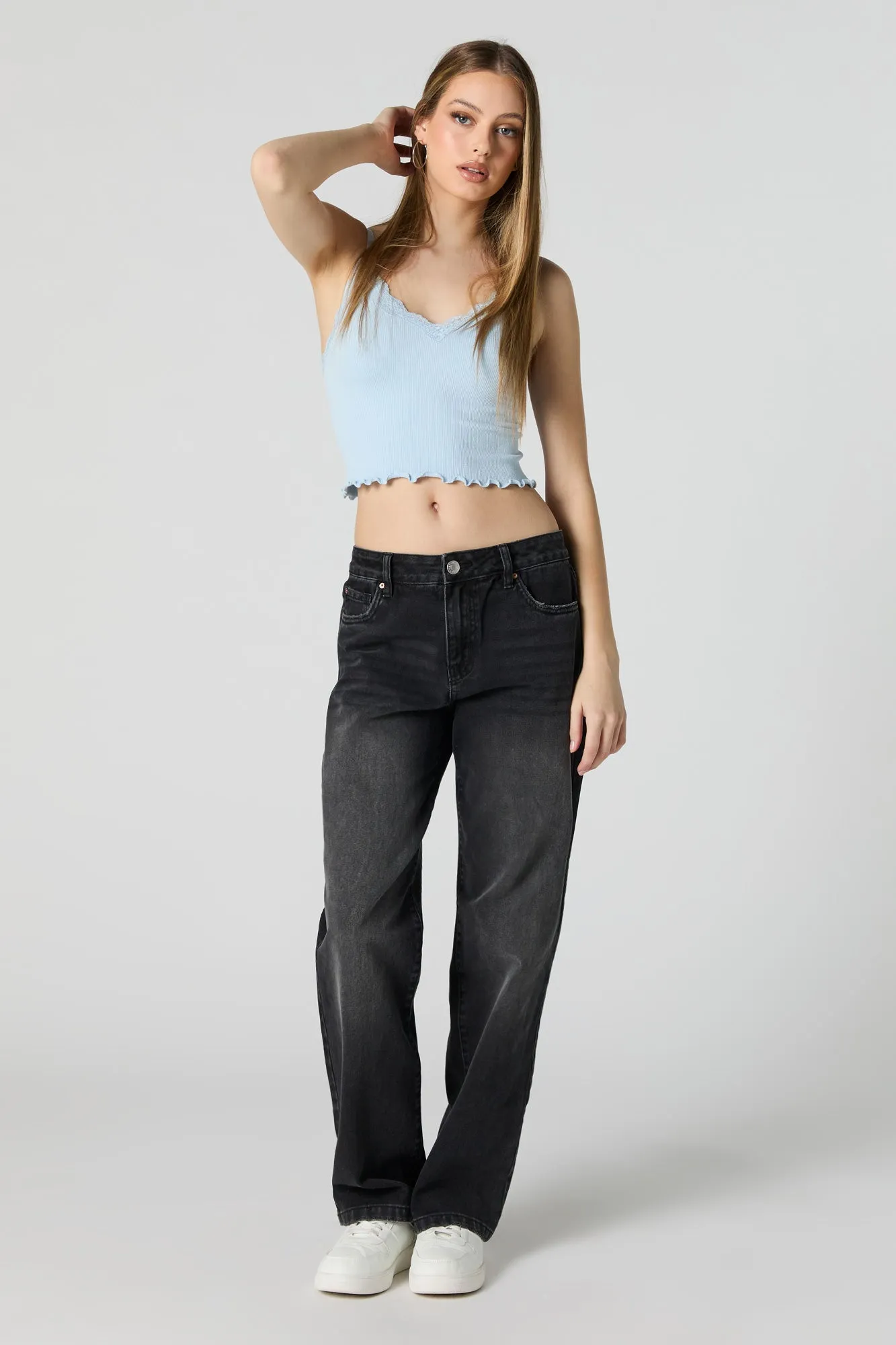 Ribbed Lace Trim Lettuce Edge Cami sold by Charlotte Russe product image thumbnail 3