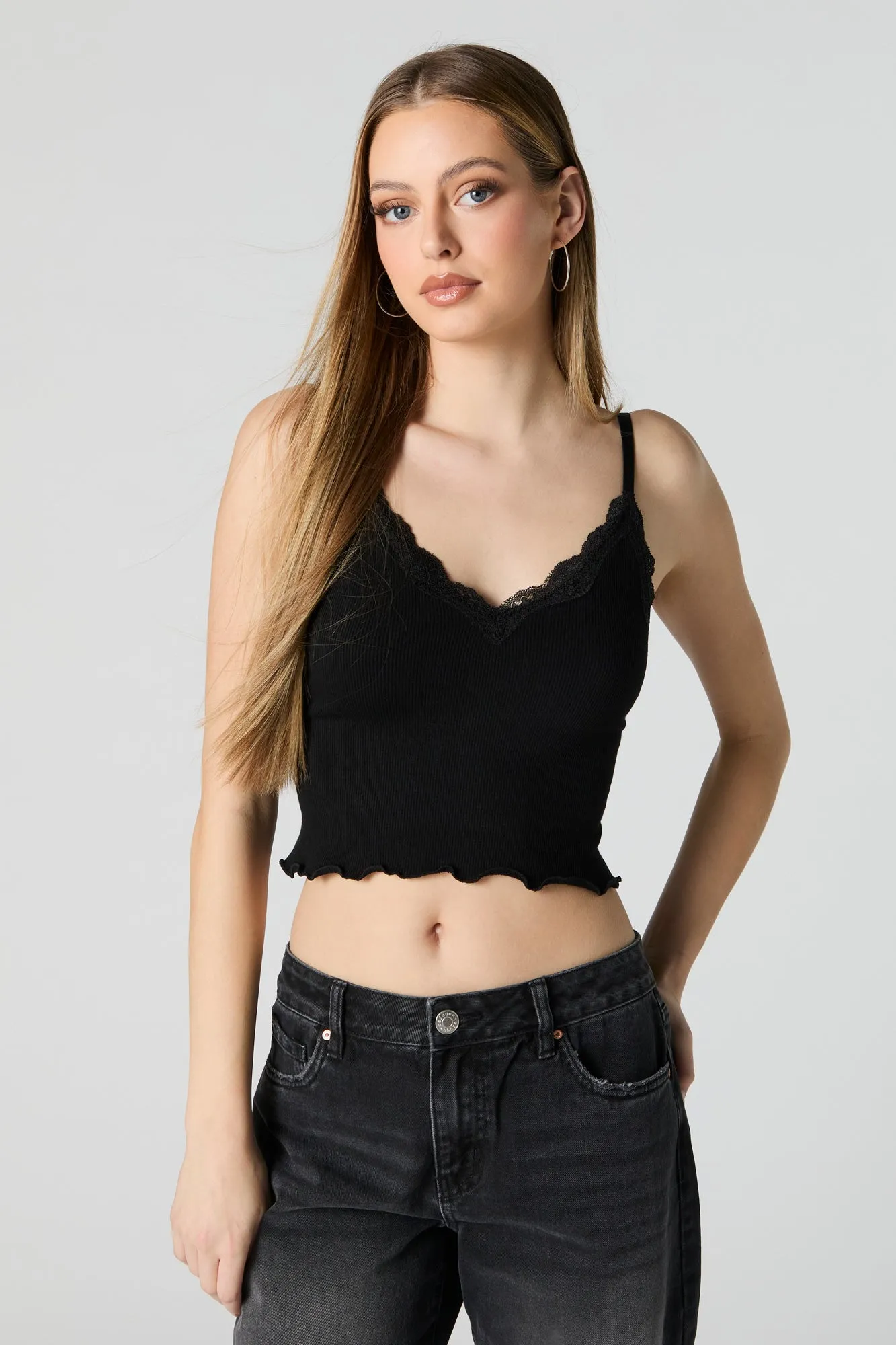 Ribbed Lace Trim Lettuce Edge Cami sold by Charlotte Russe product image thumbnail 4