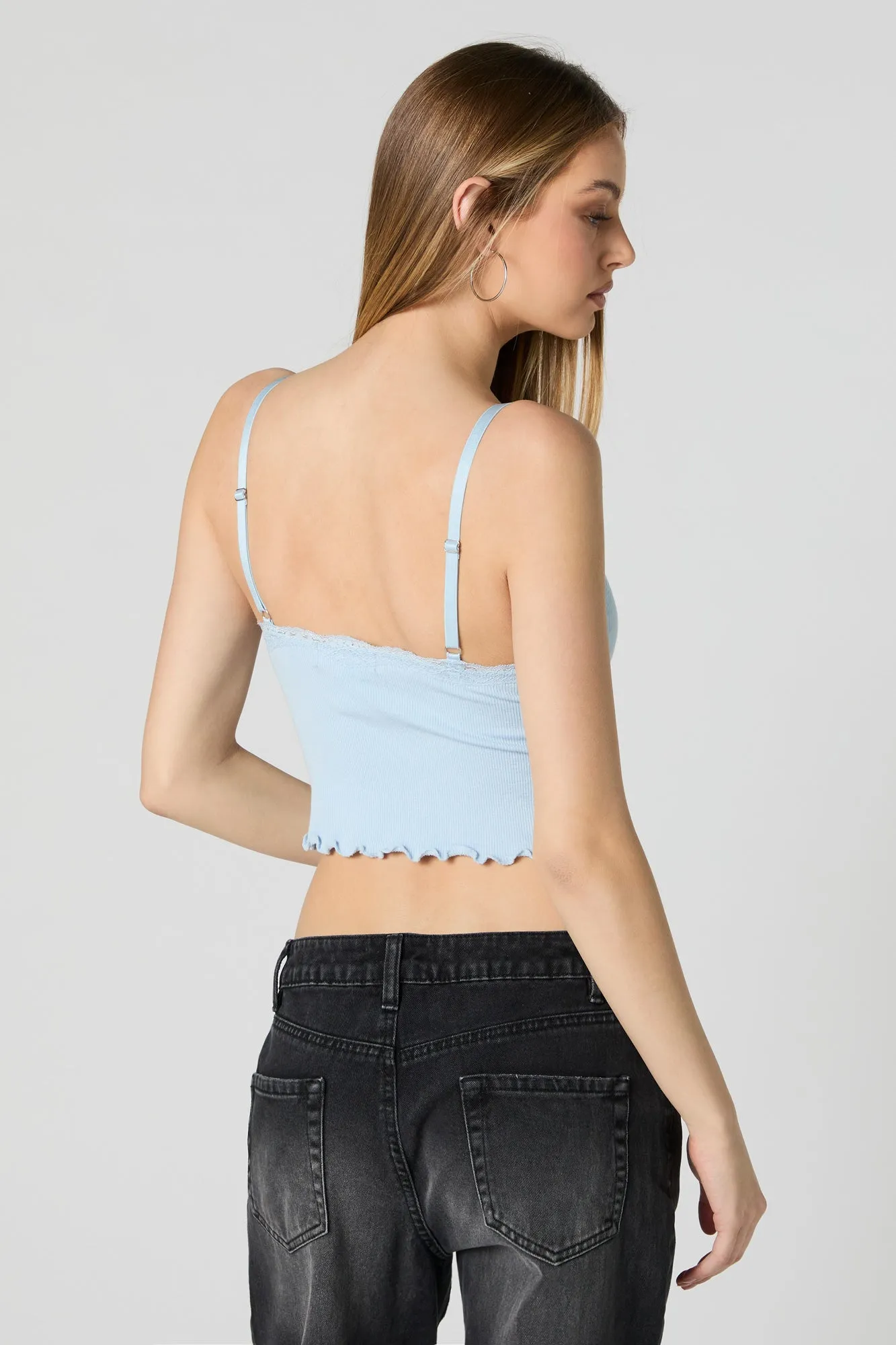 Ribbed Lace Trim Lettuce Edge Cami sold by Charlotte Russe product image thumbnail 2