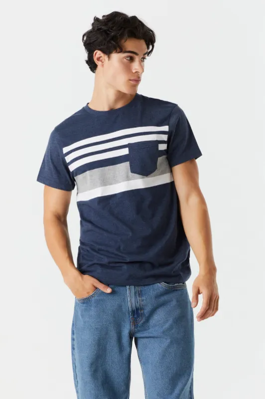 Half Striped Print Contrast Pocket T-Shirt sold by Charlotte Russe