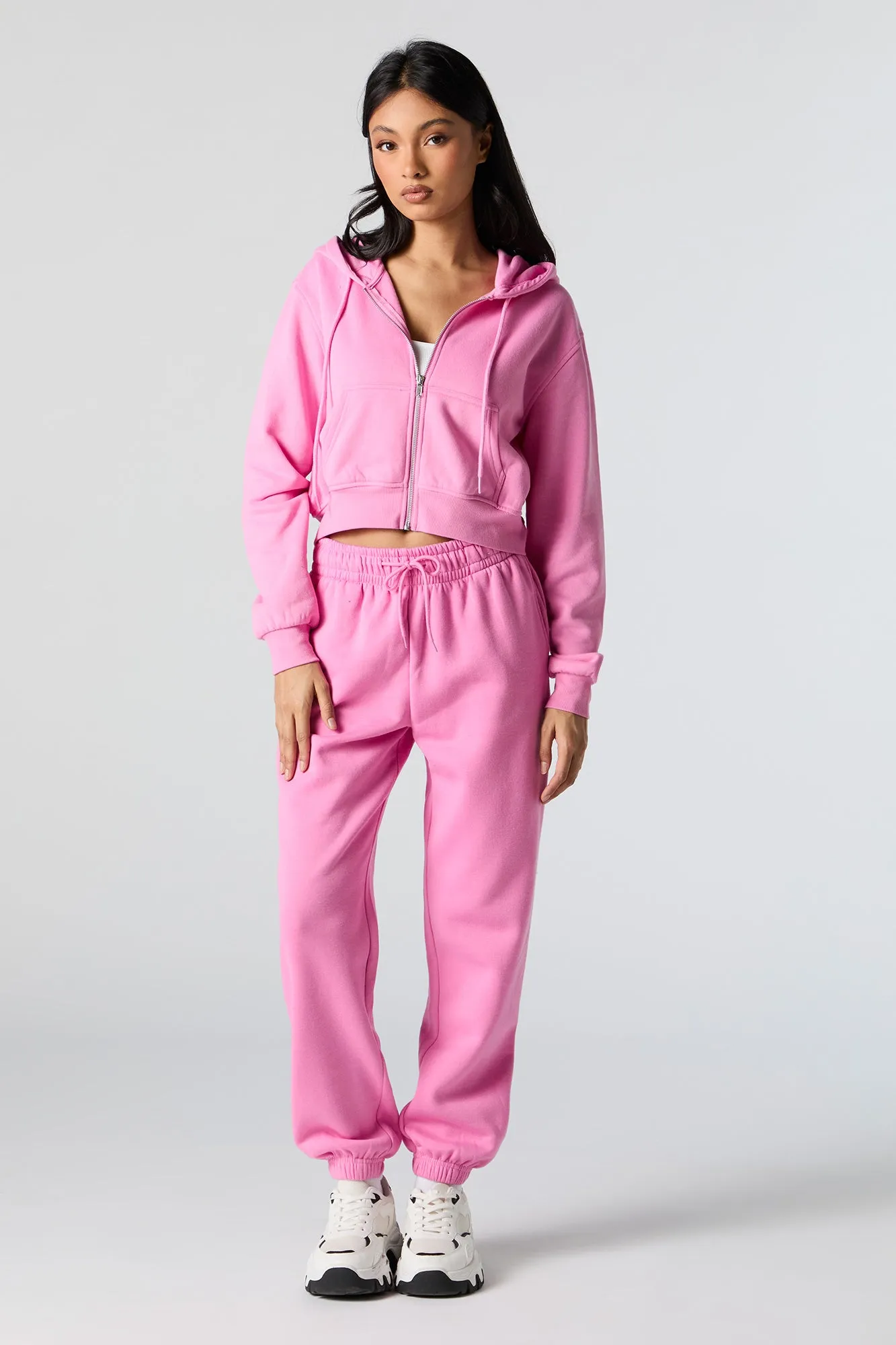 Fleece Zip-Up Cropped Hoodie sold by Charlotte Russe product image thumbnail 3