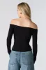 Ribbed Lace Bow Trim Off Shoulder Long Sleeve Top sold by Charlotte Russe