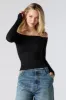 Ribbed Lace Bow Trim Off Shoulder Long Sleeve Top sold by Charlotte Russe