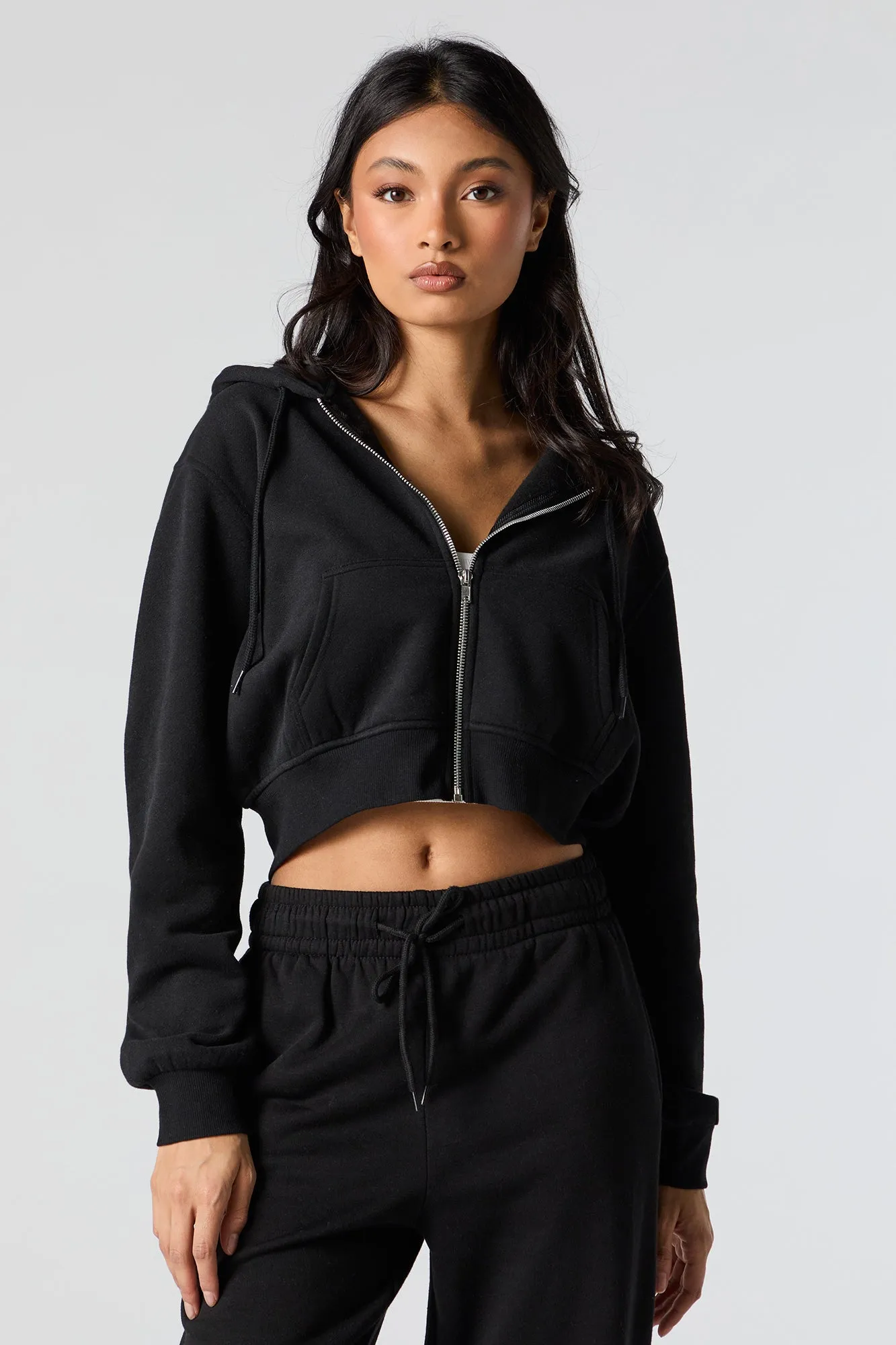 Fleece Zip-Up Cropped Hoodie sold by Charlotte Russe product image thumbnail 5