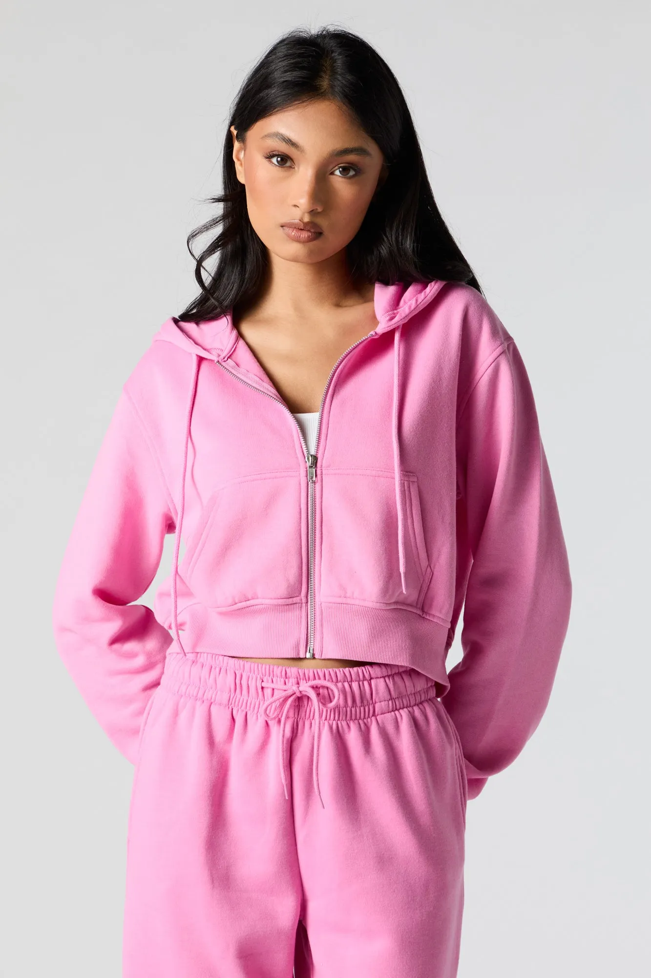 Fleece Zip-Up Cropped Hoodie sold by Charlotte Russe product image thumbnail 4