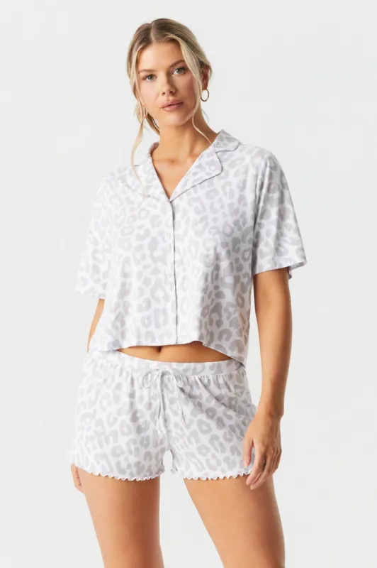 Soft Cheetah Print Button-Up Short Pajama Set sold by Charlotte Russe