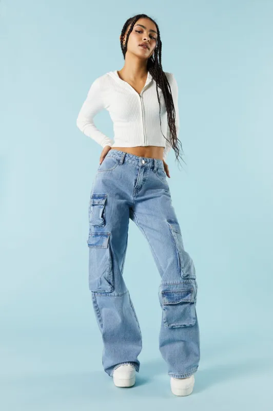 Medium Blue Multi-Pocket Cargo Jean sold by Charlotte Russe