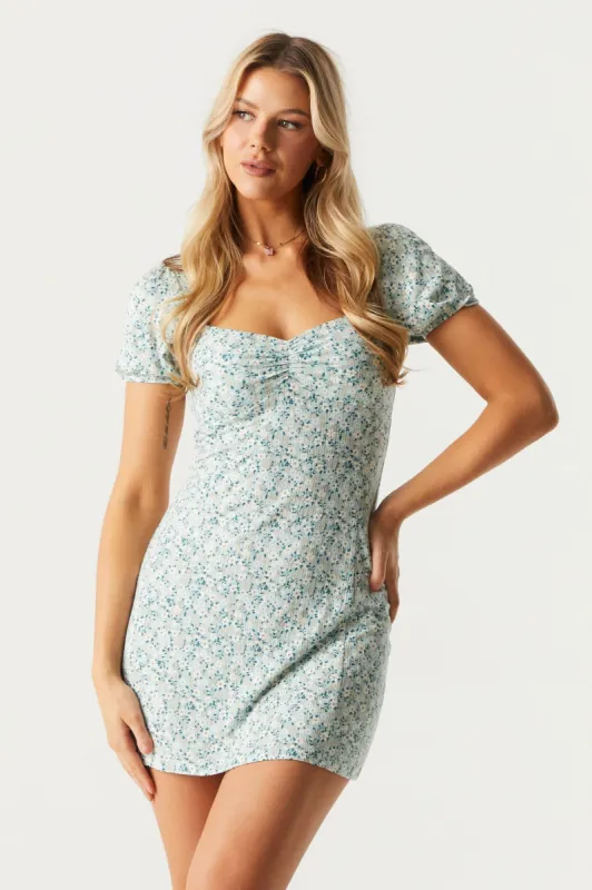 Floral Print Ribbed Knit Milkmaid Dress sold by Charlotte Russe