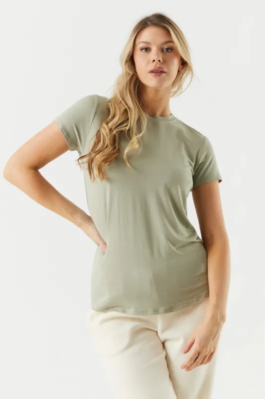 Basic Relaxed High Neck T-Shirt sold by Charlotte Russe