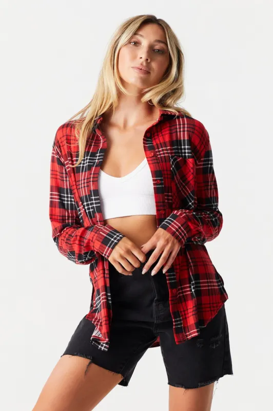 Red Plaid Boyfriend Shirt sold by Charlotte Russe
