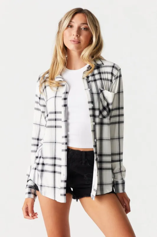 White Plaid Boyfriend Shirt sold by Charlotte Russe
