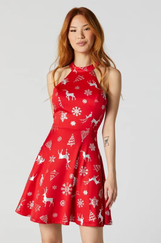 Deer Print Xmas Halter Dress sold by Charlotte Russe