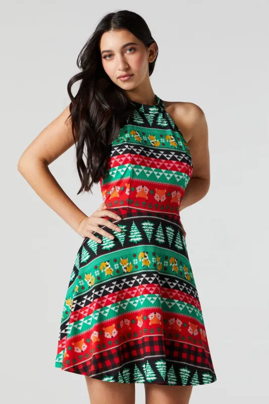 Fox Print Xmas Halter Dress sold by Charlotte Russe