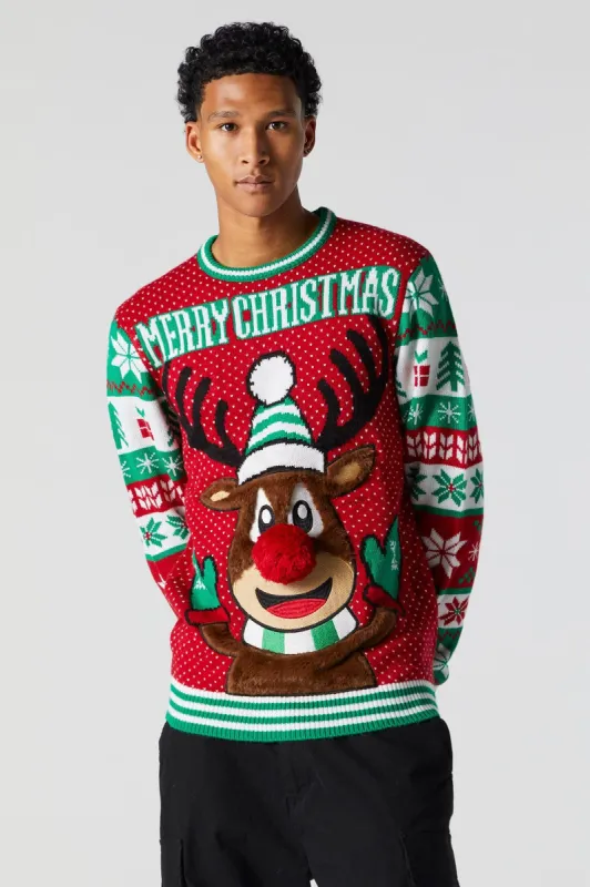 Furry 3D Rudolph Ugly Xmas Sweater sold by Charlotte Russe