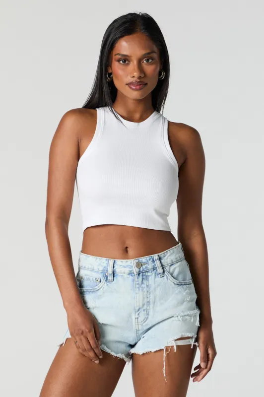Ribbed High Neck Cropped Tank sold by Charlotte Russe