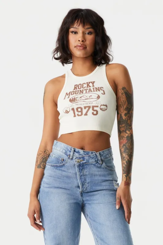 Ribbed Rocky Mountains Graphic Cropped Tank Top sold by Charlotte Russe