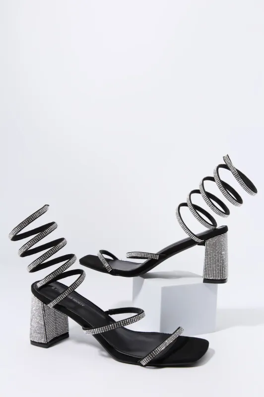 Black Rhinestone Wrap Up Heel sold by Charlotte Russe