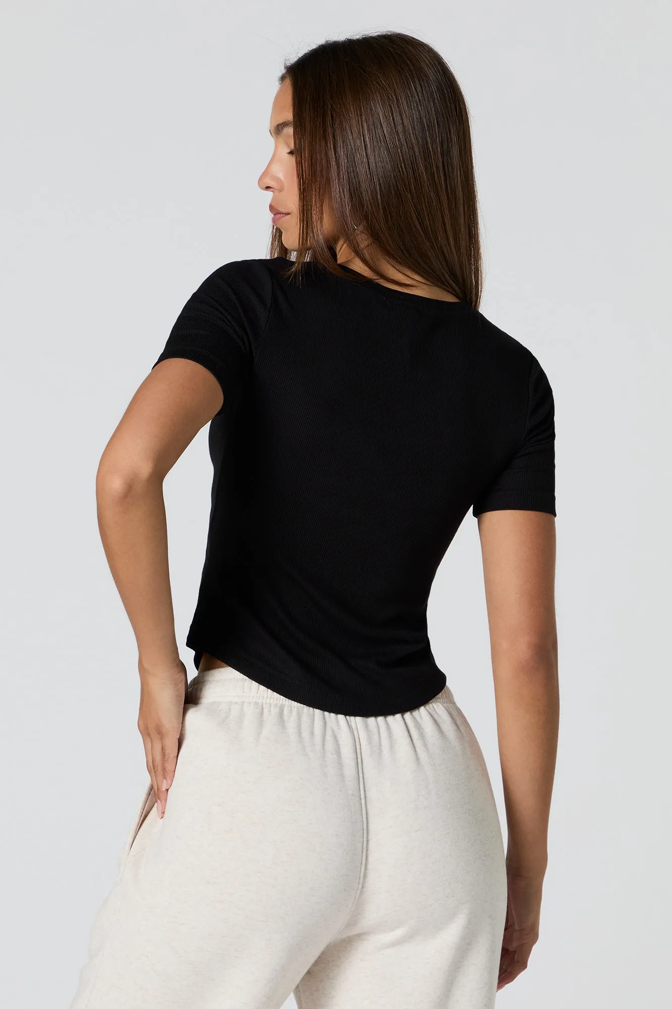 Ribbed Curved Hem T-Shirt sold by Charlotte Russe product image thumbnail 5