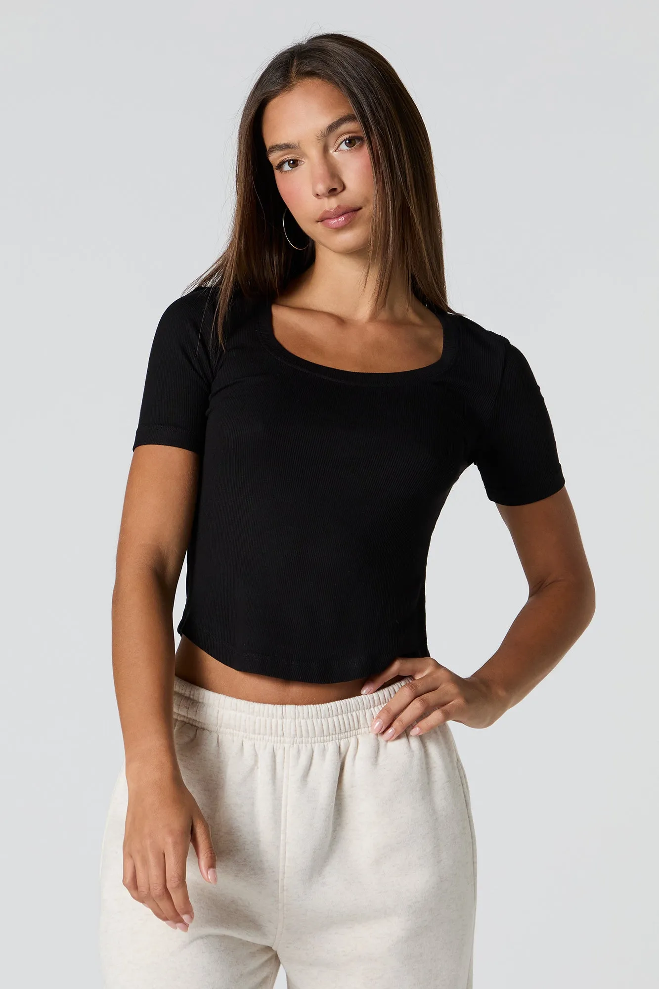 Ribbed Curved Hem T-Shirt sold by Charlotte Russe product image thumbnail 4