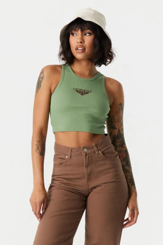 Ribbed California Graphic Cropped Tank Top sold by Charlotte Russe