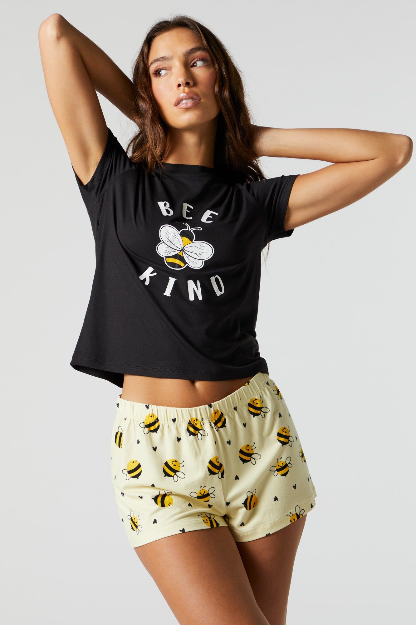 Bee Kind Graphic Pajama T-Shirt Set sold by Charlotte Russe