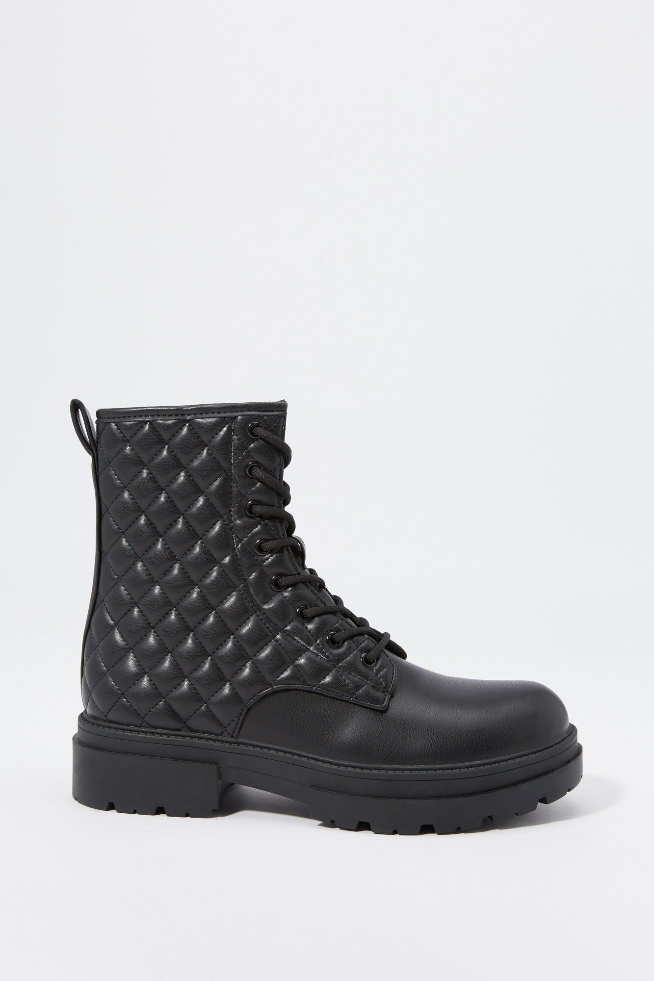 Faux-Leather Quilted Lace-Up Boot sold by Charlotte Russe