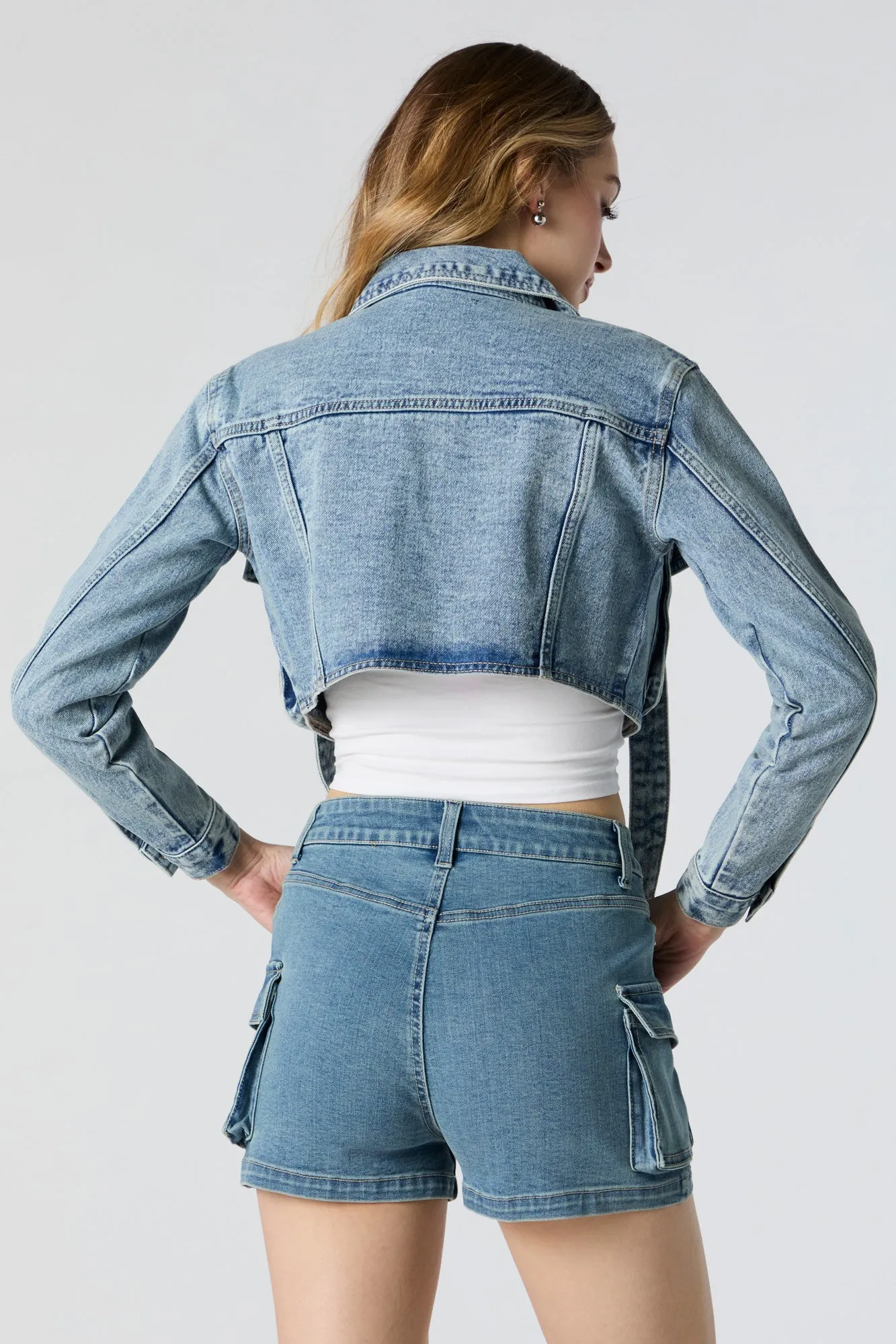 D-Ring Cropped Denim Jacket sold by Charlotte Russe product image thumbnail 5