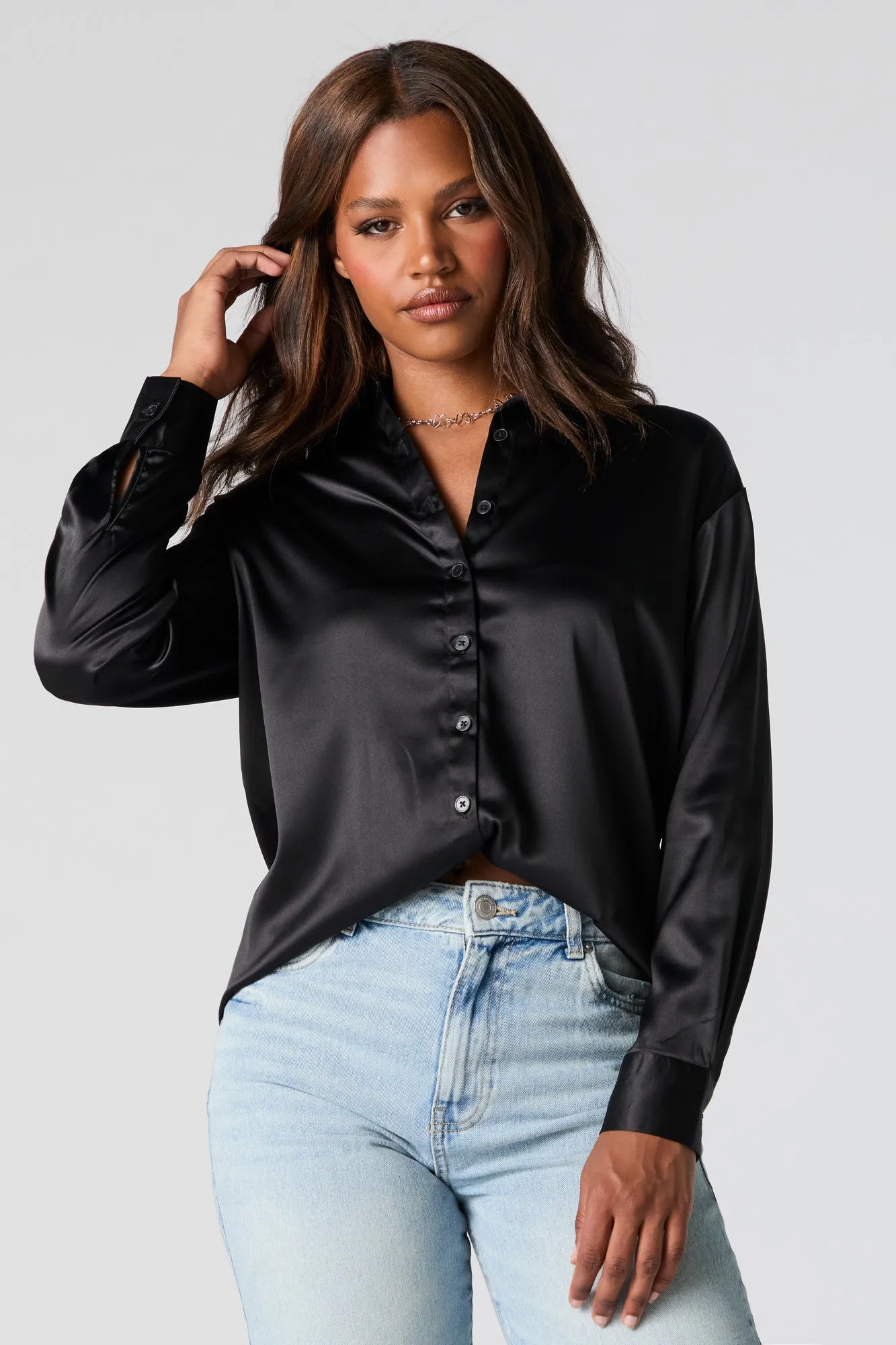 Satin Button-Up Top sold by Charlotte Russe product image thumbnail 4