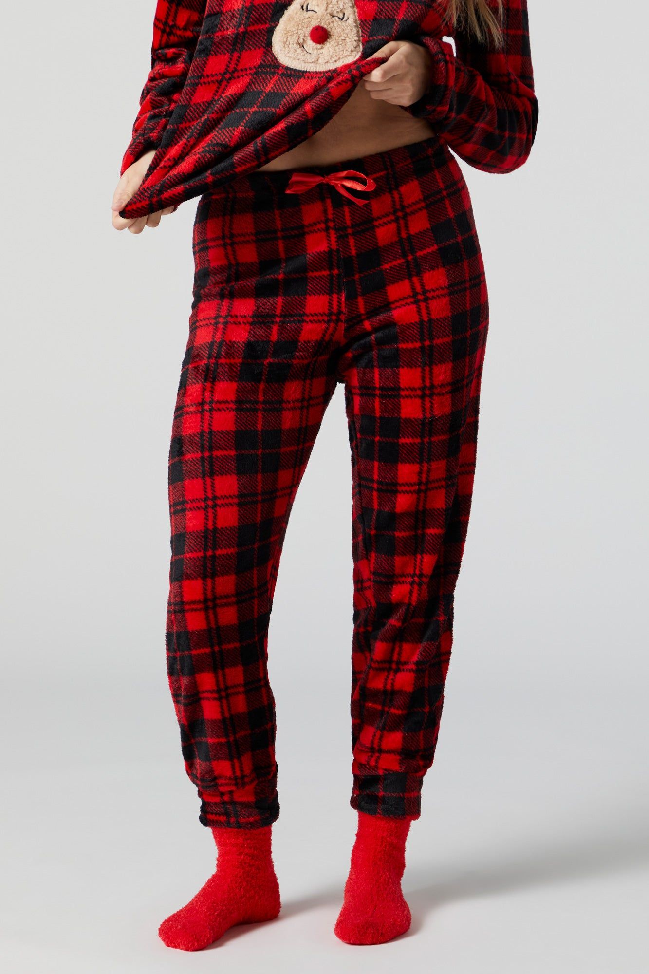 Plush Plaid Reindeer 3 Piece Pajama Set sold by Charlotte Russe product image thumbnail 5