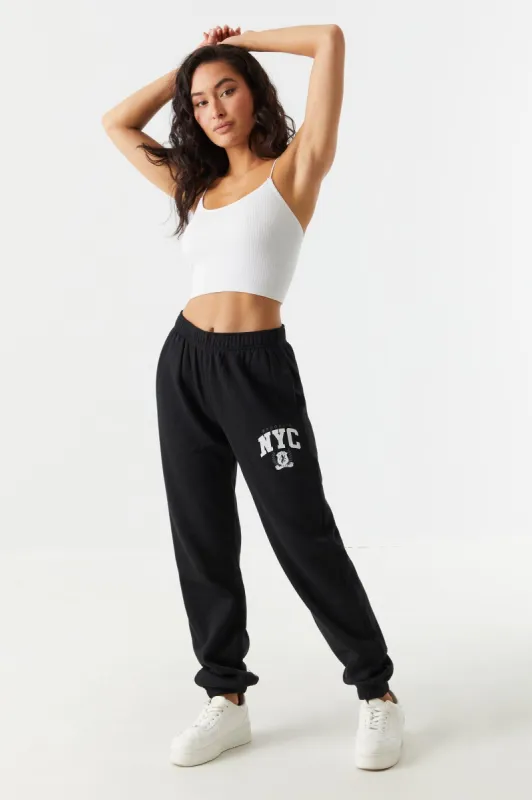 NYC Graphic Fleece Girlfriend Jogger sold by Charlotte Russe
