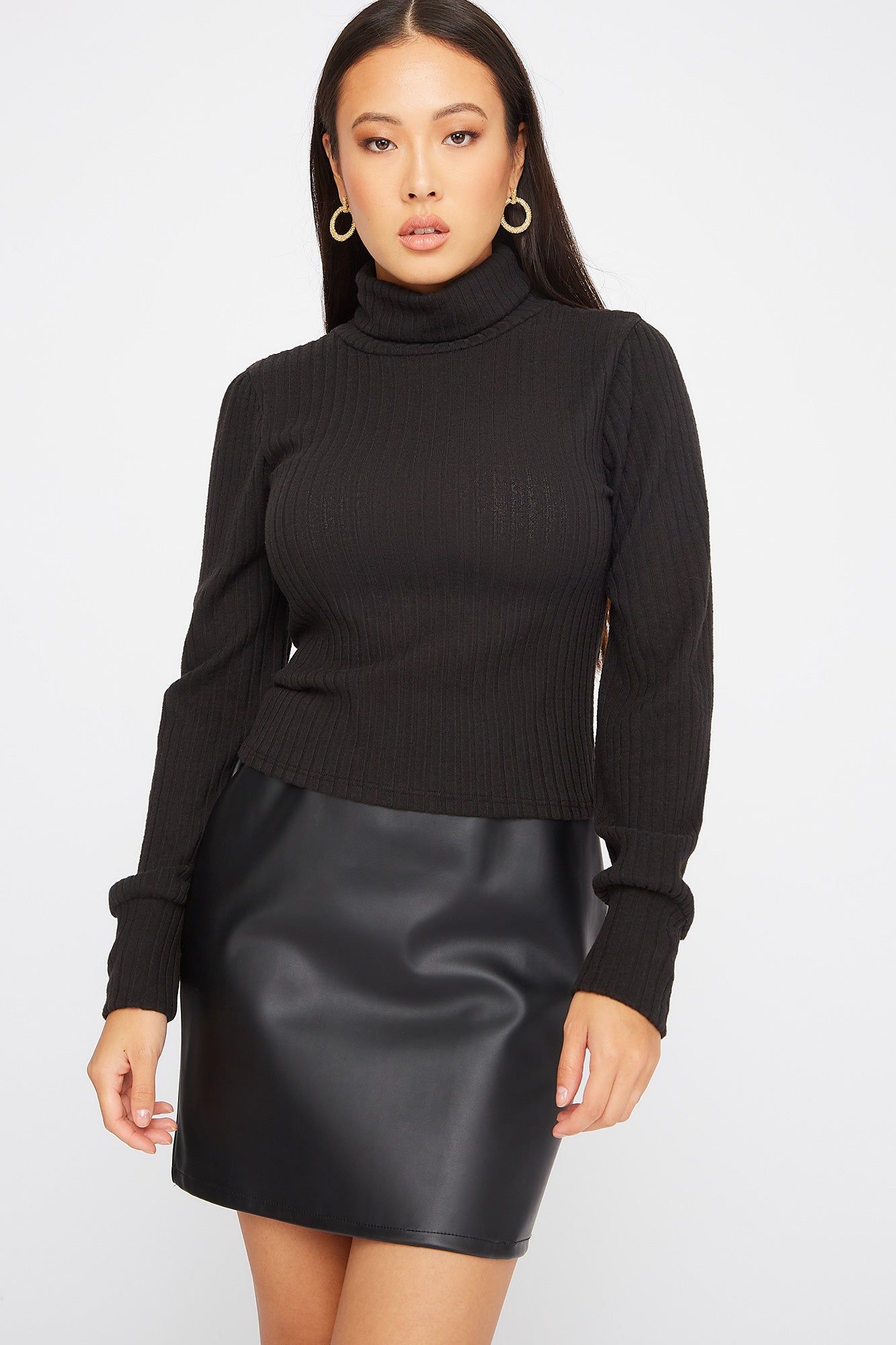 Turtleneck Puff Sleeve Sweater sold by Charlotte Russe