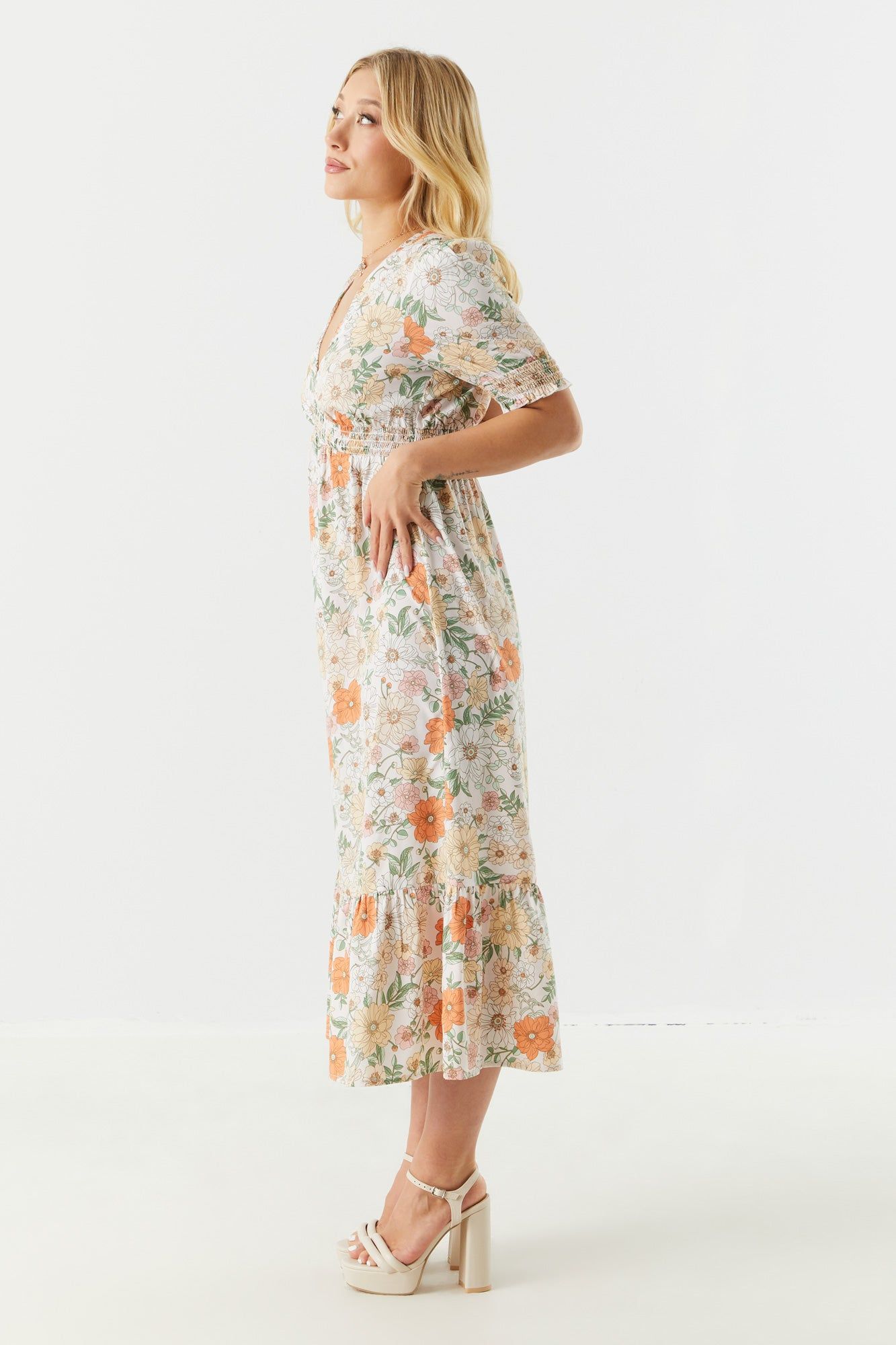Orange Floral Print Tiered Midi Dress sold by Charlotte Russe product image thumbnail 3