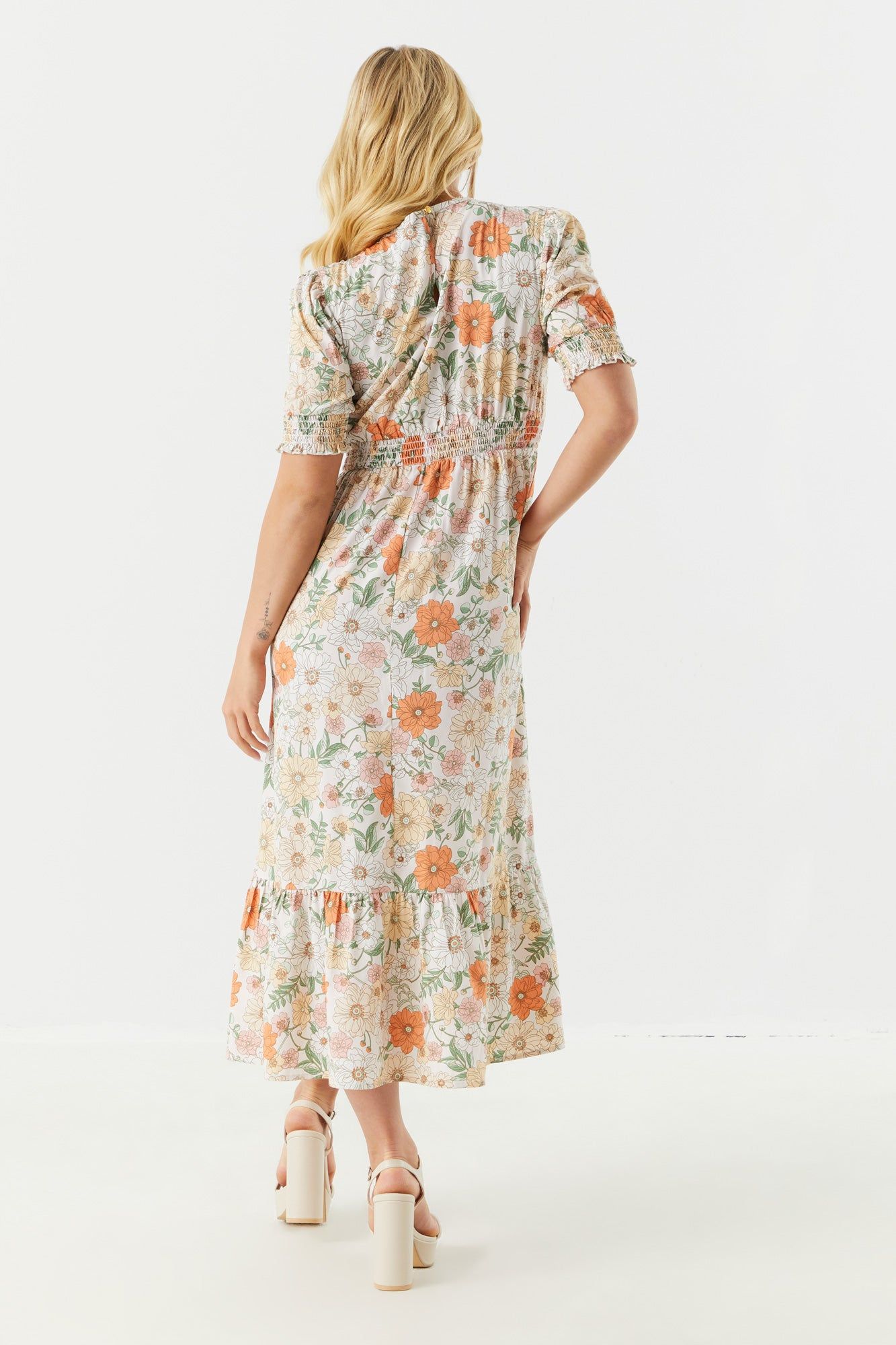 Orange Floral Print Tiered Midi Dress sold by Charlotte Russe product image thumbnail 2