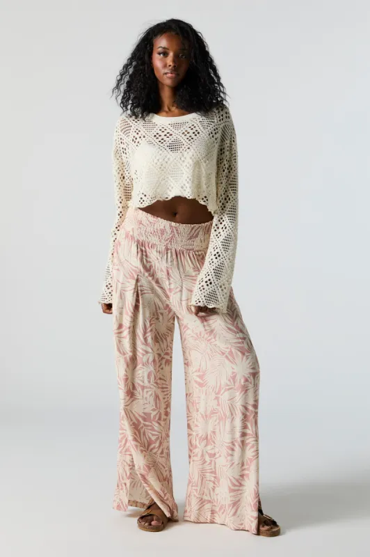 Leaf Print Smocked Palazzo Pant sold by Charlotte Russe