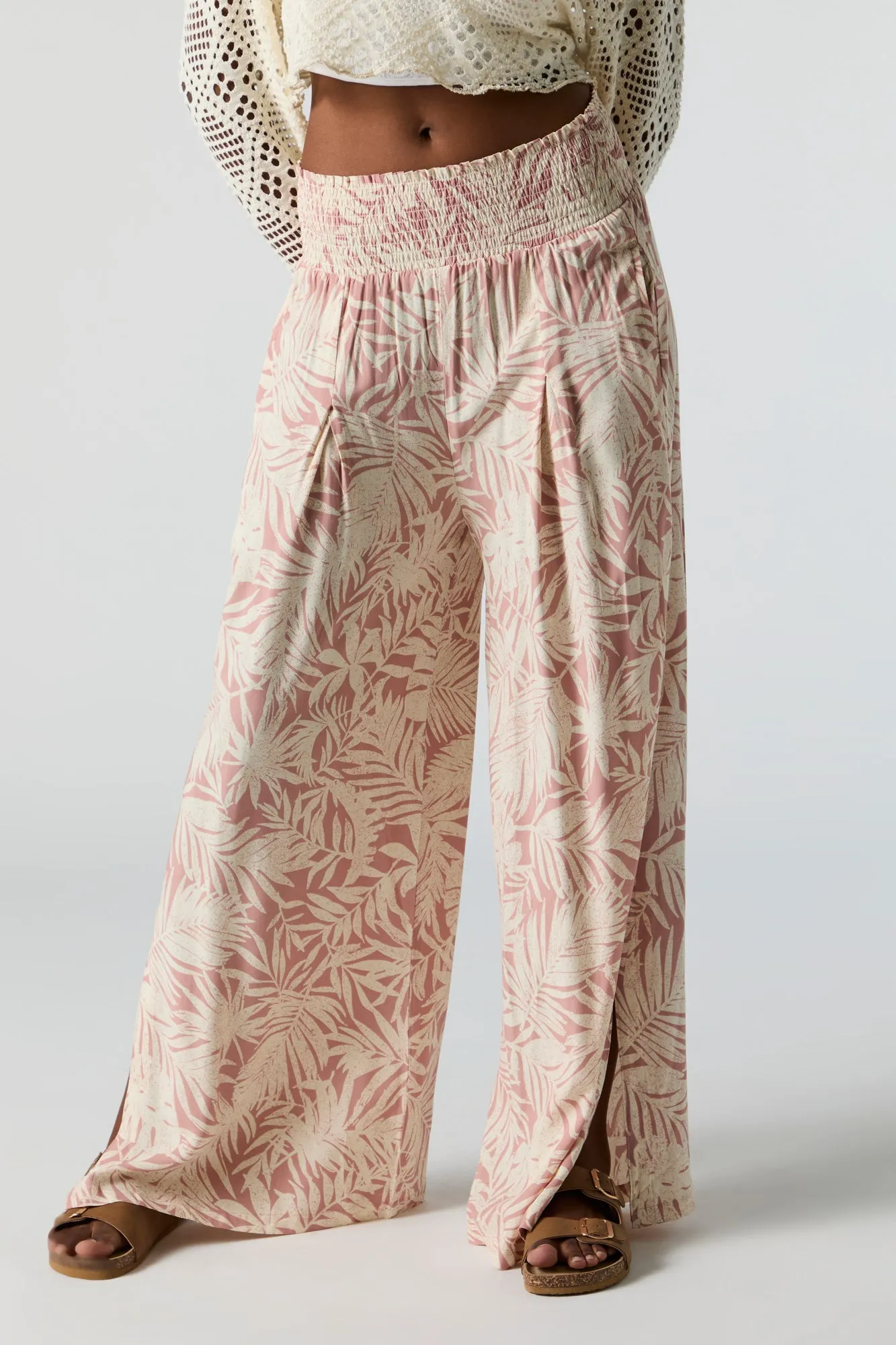 Leaf Print Smocked Palazzo Pant sold by Charlotte Russe product image thumbnail 2