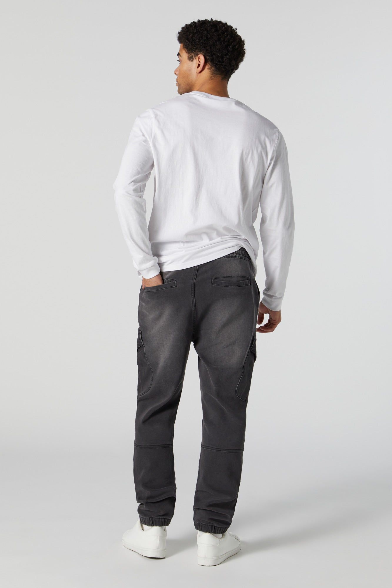 Grey Wash Denim Cargo Jogger sold by Charlotte Russe product image thumbnail 3