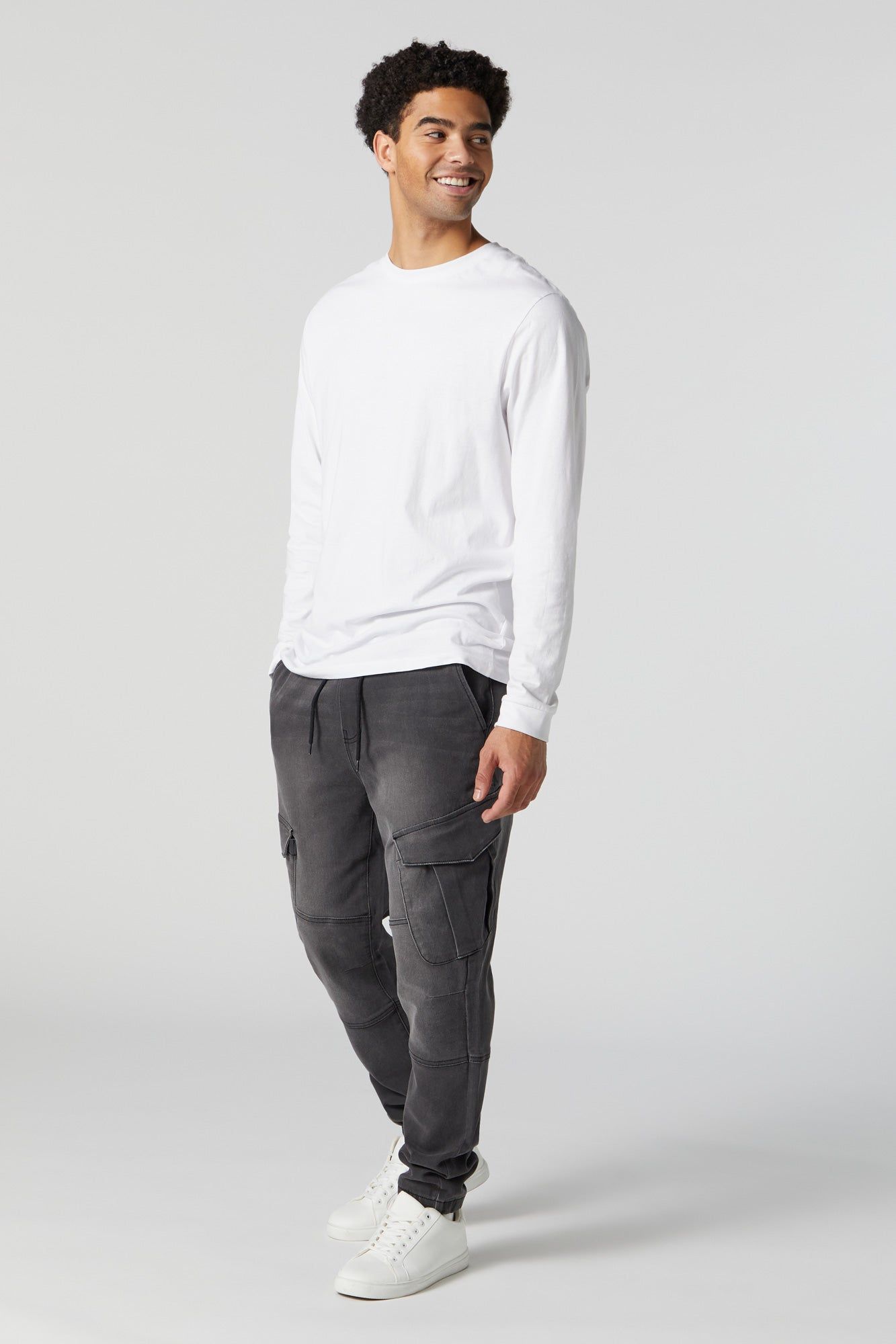 Grey Wash Denim Cargo Jogger sold by Charlotte Russe product image thumbnail 2