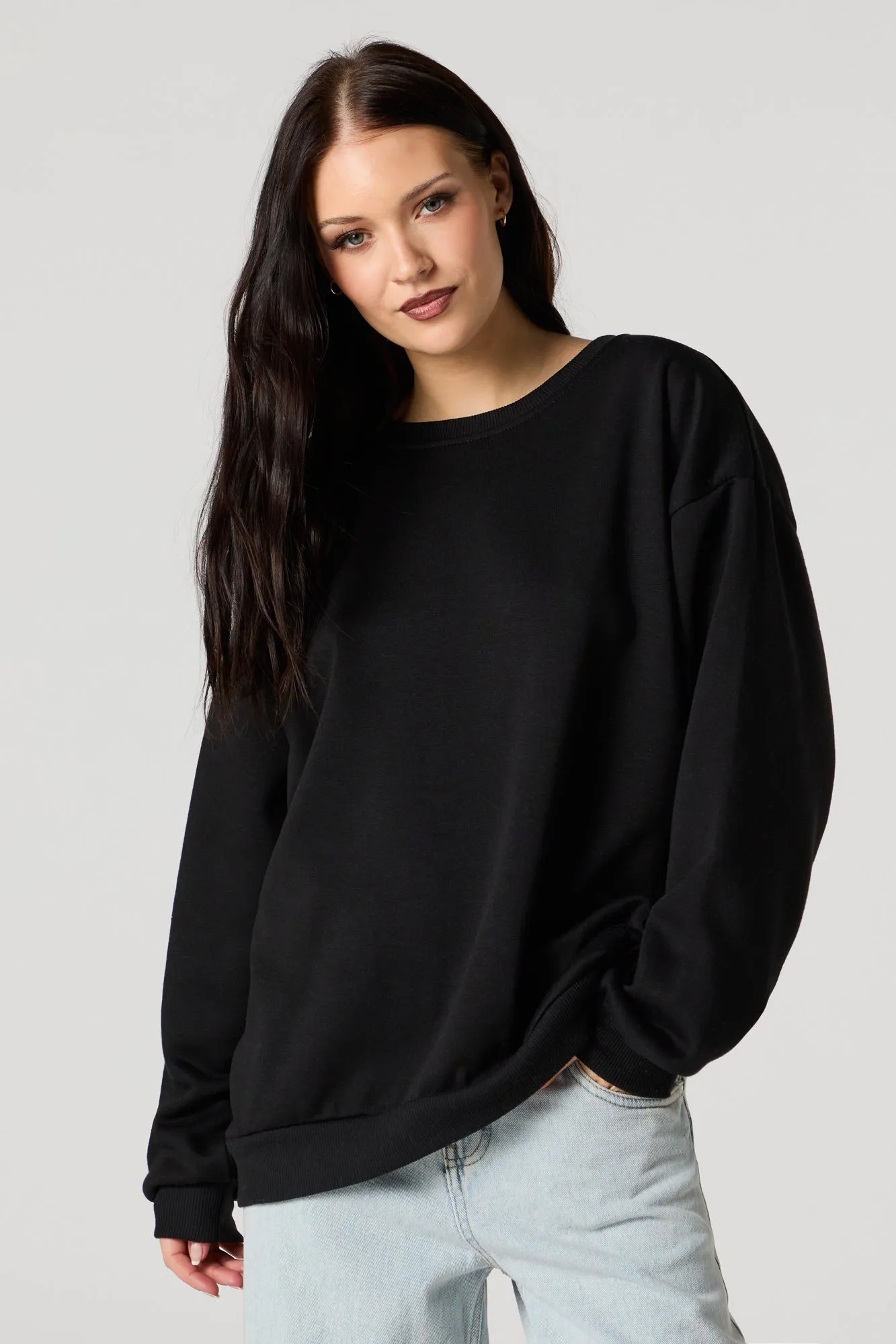 Oversized Fleece Crewneck Sweatshirt sold by Charlotte Russe product image thumbnail 4